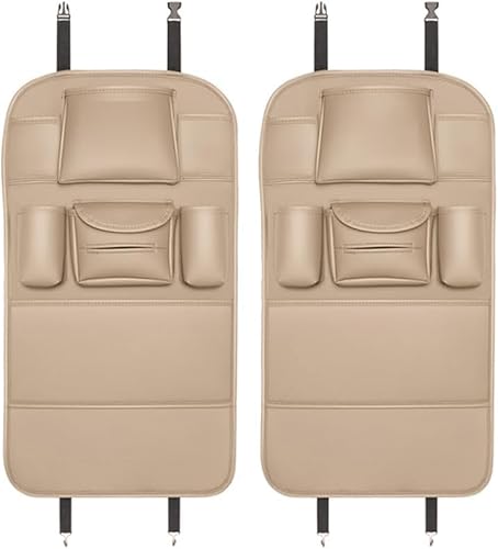 NINQ 2 Stück Auto Rücksitz Anti Kick Pad für Peugeot 308CC 308SW 4008 407 607 RCZ, Rückenlehnenschutz wasserdichte Leder Mit Taschen Schmutzabweisend Zubehör,2pcs-C-Beige von NINQ