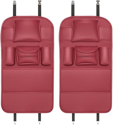 NINQ 2 Stück Auto Rücksitz Anti Kick Pad für Peugeot 308CC 308SW 4008 407 607 RCZ, Rückenlehnenschutz wasserdichte Leder Mit Taschen Schmutzabweisend Zubehör,2pcs-D-Red von NINQ