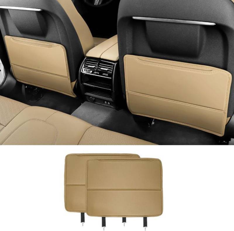 NINQ 2 Stück Auto Rücksitz Anti Kick Pad für Tesla Model 3 Model Y Model S Model X, Rückenlehnenschutz wasserdichte Leder Mit Taschen Schmutzabweisend Zubehör,Beige-Small von NINQ