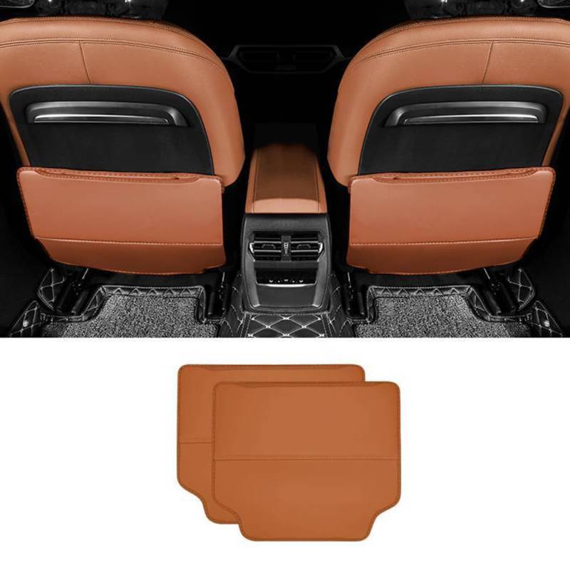 NINQ 2 Stück Auto Rücksitz Anti Kick Pad für Tesla Model 3 Model Y Model S Model X, Rückenlehnenschutz wasserdichte Leder Mit Taschen Schmutzabweisend Zubehör,Brown Style von NINQ