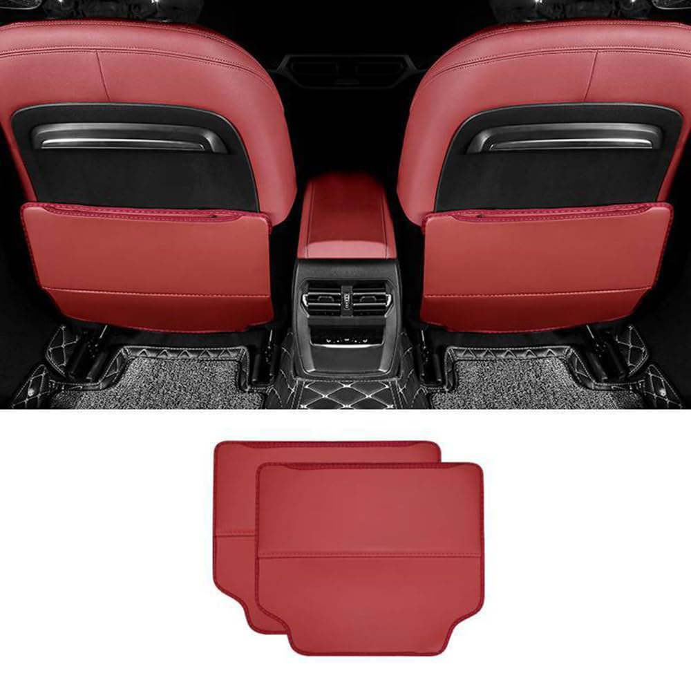 NINQ 2 Stück Auto Rücksitz Anti Kick Pad für Tesla Model 3 Model Y Model S Model X, Rückenlehnenschutz wasserdichte Leder Mit Taschen Schmutzabweisend Zubehör,Red Style von NINQ