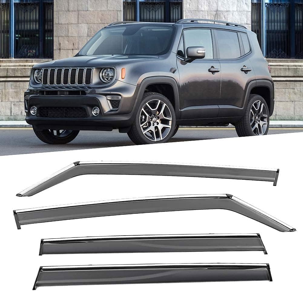 NINQ 4 Stück Auto Windabweiser für Jeep Renegade 2016-2019, Seitenscheiben Windabweiser Vorn Hinten Wasserdicht Langlebiger Regenabweiser von NINQ