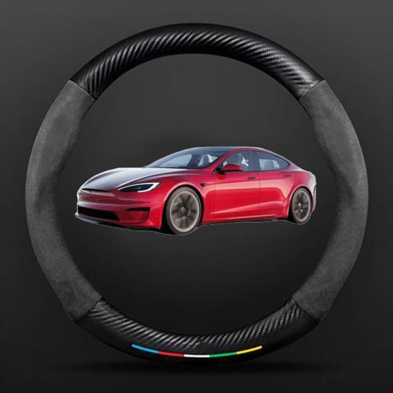 NINQ Auto Leder Lenkradbezug für Tesla Model 3 Highland 2024, Atmungsaktiv Anti Rutsch Universal Lenkrad Schutzhülle Styling Zubehör,Black Style von NINQ