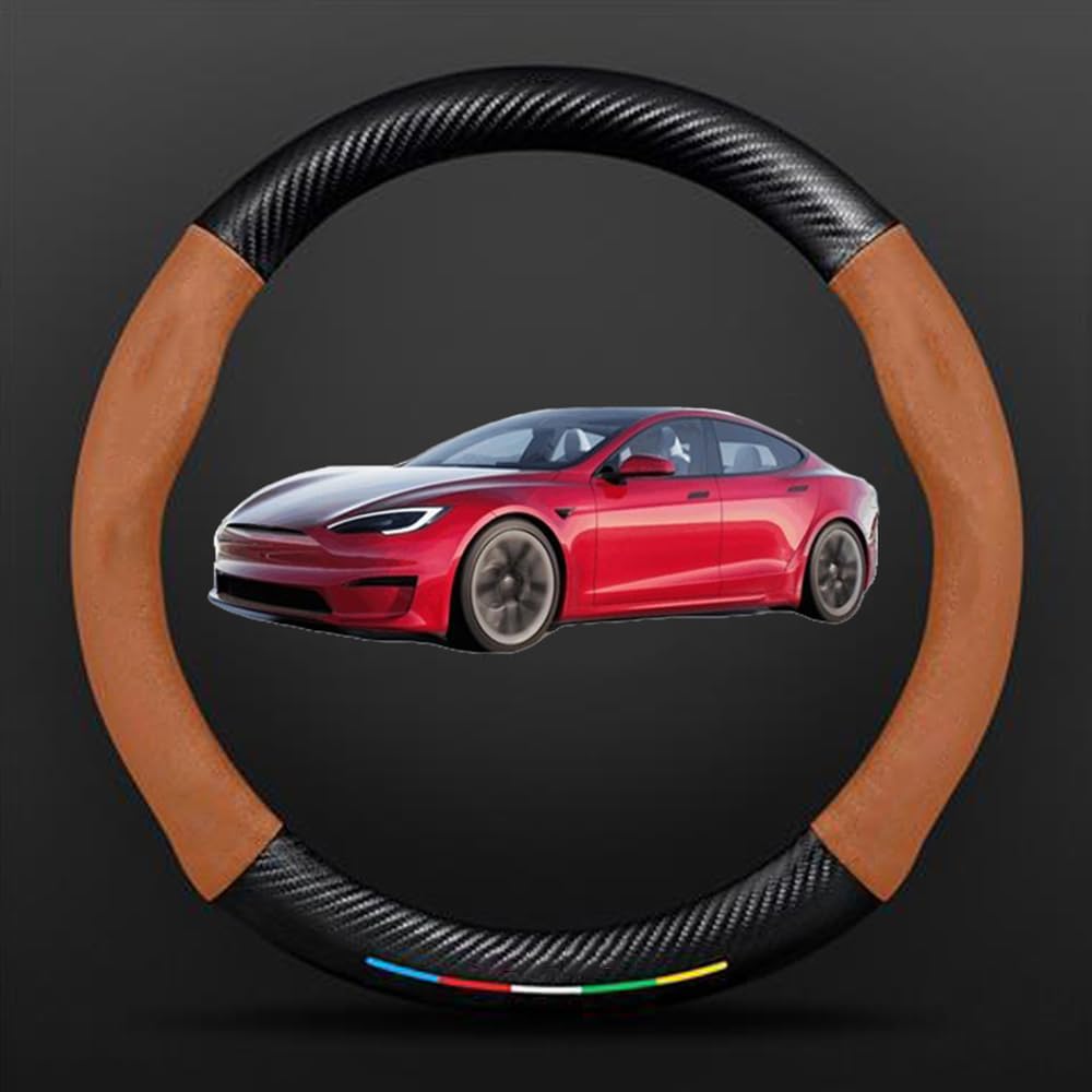 NINQ Auto Leder Lenkradbezug für Tesla Model 3 Highland 2024, Atmungsaktiv Anti Rutsch Universal Lenkrad Schutzhülle Styling Zubehör,Brown Style von NINQ