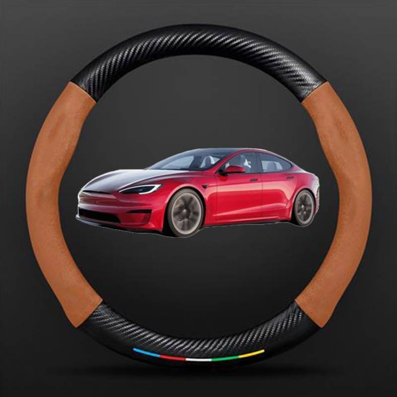 NINQ Auto Leder Lenkradbezug für Tesla Model 3 Highland 2024, Atmungsaktiv Anti Rutsch Universal Lenkrad Schutzhülle Styling Zubehör,Brown Style von NINQ