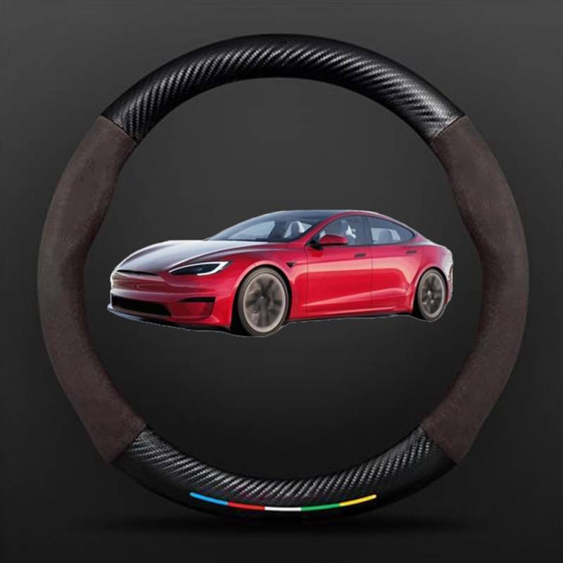 NINQ Auto Leder Lenkradbezug für Tesla Model 3 Highland 2024, Atmungsaktiv Anti Rutsch Universal Lenkrad Schutzhülle Styling Zubehör,Coffee Style von NINQ