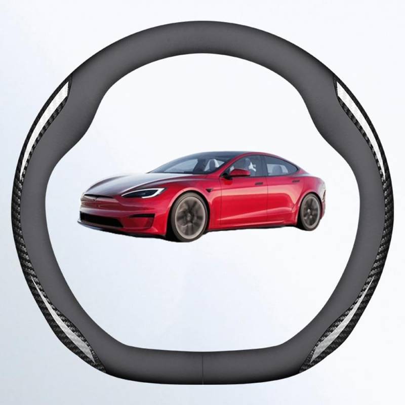 NINQ Auto Leder Lenkradbezug für Tesla Model 3 Highland 2024, Atmungsaktiv Anti Rutsch Universal Lenkrad Schutzhülle Styling Zubehör,Leather-Black Carbon Fiber von NINQ