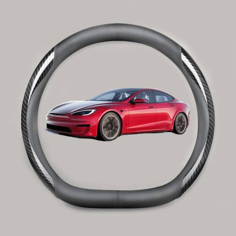 NINQ Auto Leder Lenkradbezug für Tesla Model 3 Highland 2024, Atmungsaktiv Anti Rutsch Universal Lenkrad Schutzhülle Styling Zubehör,Leather Black Carbon Fiber von NINQ