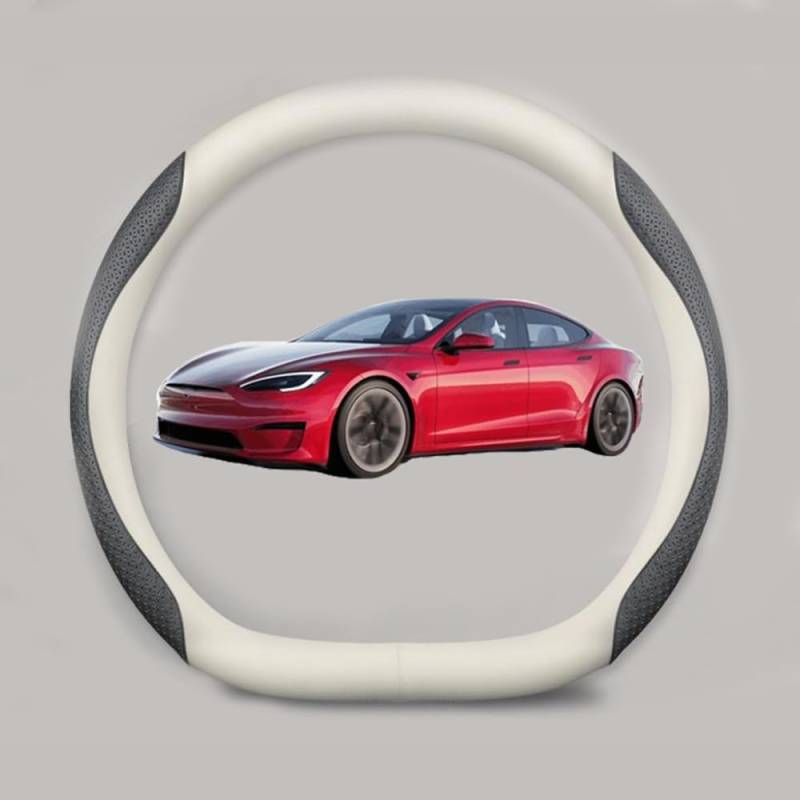 NINQ Auto Leder Lenkradbezug für Tesla Model 3 Highland 2024, Atmungsaktiv Anti Rutsch Universal Lenkrad Schutzhülle Styling Zubehör,Leather Black White von NINQ