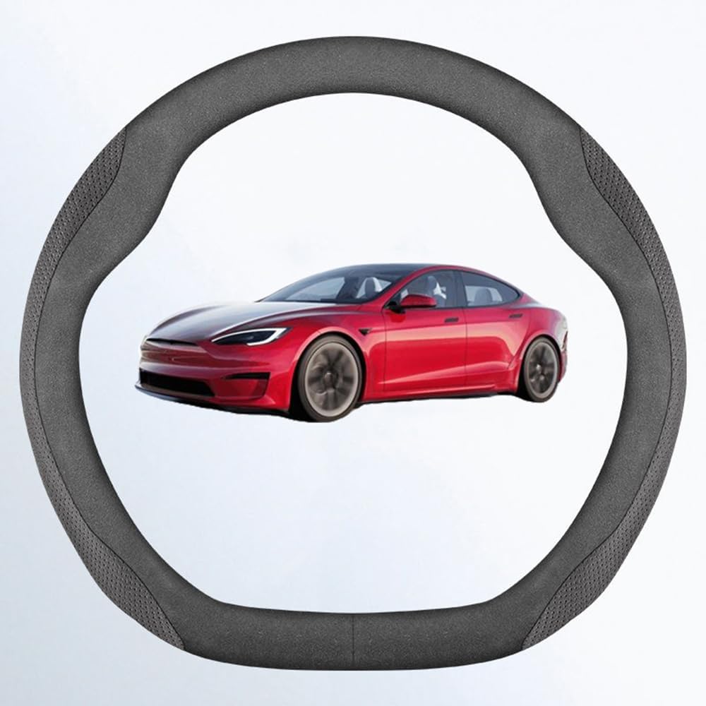 NINQ Auto Leder Lenkradbezug für Tesla Model 3 Highland 2024, Atmungsaktiv Anti Rutsch Universal Lenkrad Schutzhülle Styling Zubehör,Leather-Black White von NINQ