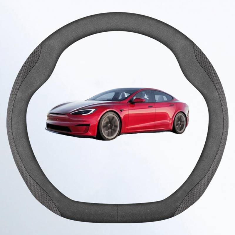 NINQ Auto Leder Lenkradbezug für Tesla Model 3 Highland 2024, Atmungsaktiv Anti Rutsch Universal Lenkrad Schutzhülle Styling Zubehör,Leather-Black White von NINQ