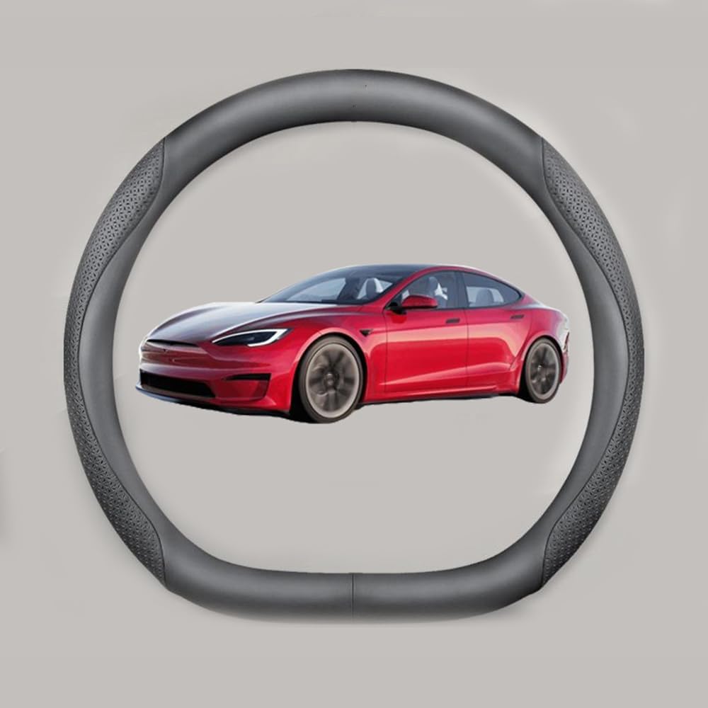 NINQ Auto Leder Lenkradbezug für Tesla Model 3 Highland 2024, Atmungsaktiv Anti Rutsch Universal Lenkrad Schutzhülle Styling Zubehör,Leather Black von NINQ