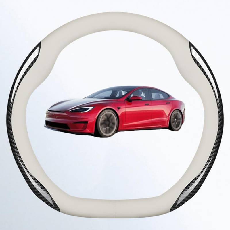 NINQ Auto Leder Lenkradbezug für Tesla Model 3 Highland 2024, Atmungsaktiv Anti Rutsch Universal Lenkrad Schutzhülle Styling Zubehör,Leather-White Carbon Fiber von NINQ