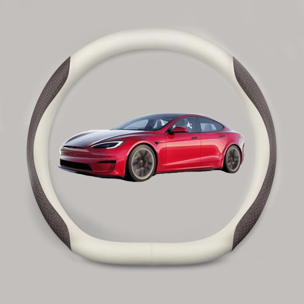 NINQ Auto Leder Lenkradbezug für Tesla Model 3 Highland 2024, Atmungsaktiv Anti Rutsch Universal Lenkrad Schutzhülle Styling Zubehör,Leather White Coffee von NINQ