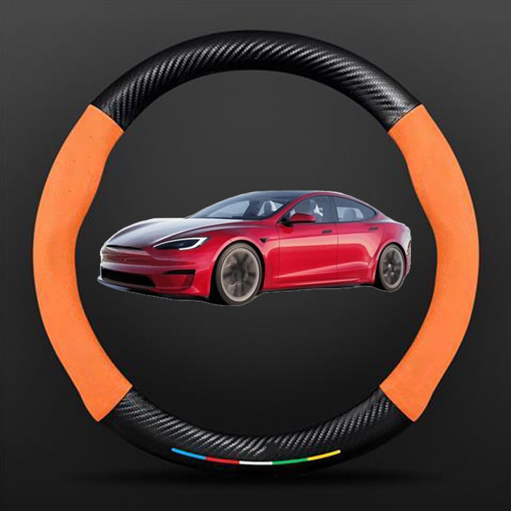 NINQ Auto Leder Lenkradbezug für Tesla Model 3 Highland 2024, Atmungsaktiv Anti Rutsch Universal Lenkrad Schutzhülle Styling Zubehör,Orange Style von NINQ