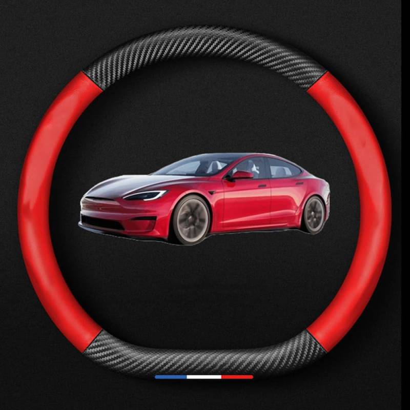 NINQ Auto Leder Lenkradbezug für Tesla Model 3 Highland 2024, Atmungsaktiv Anti Rutsch Universal Lenkrad Schutzhülle Styling Zubehör,Red Style -B von NINQ