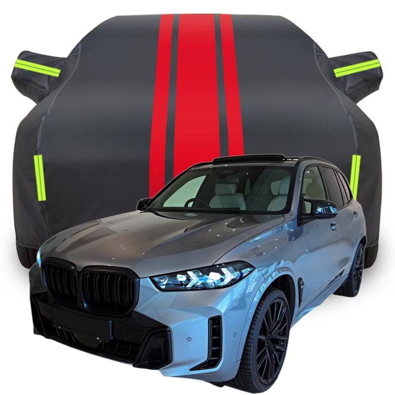 Vollgarage Autoabdeckung für BMW X5 M60i Boss Luxury Sport SUV, Wasserdicht/Kratzfest/Uv-Schutz Autoplanen Garagen Hagelschutzplane,A-Black-Red von NINQ