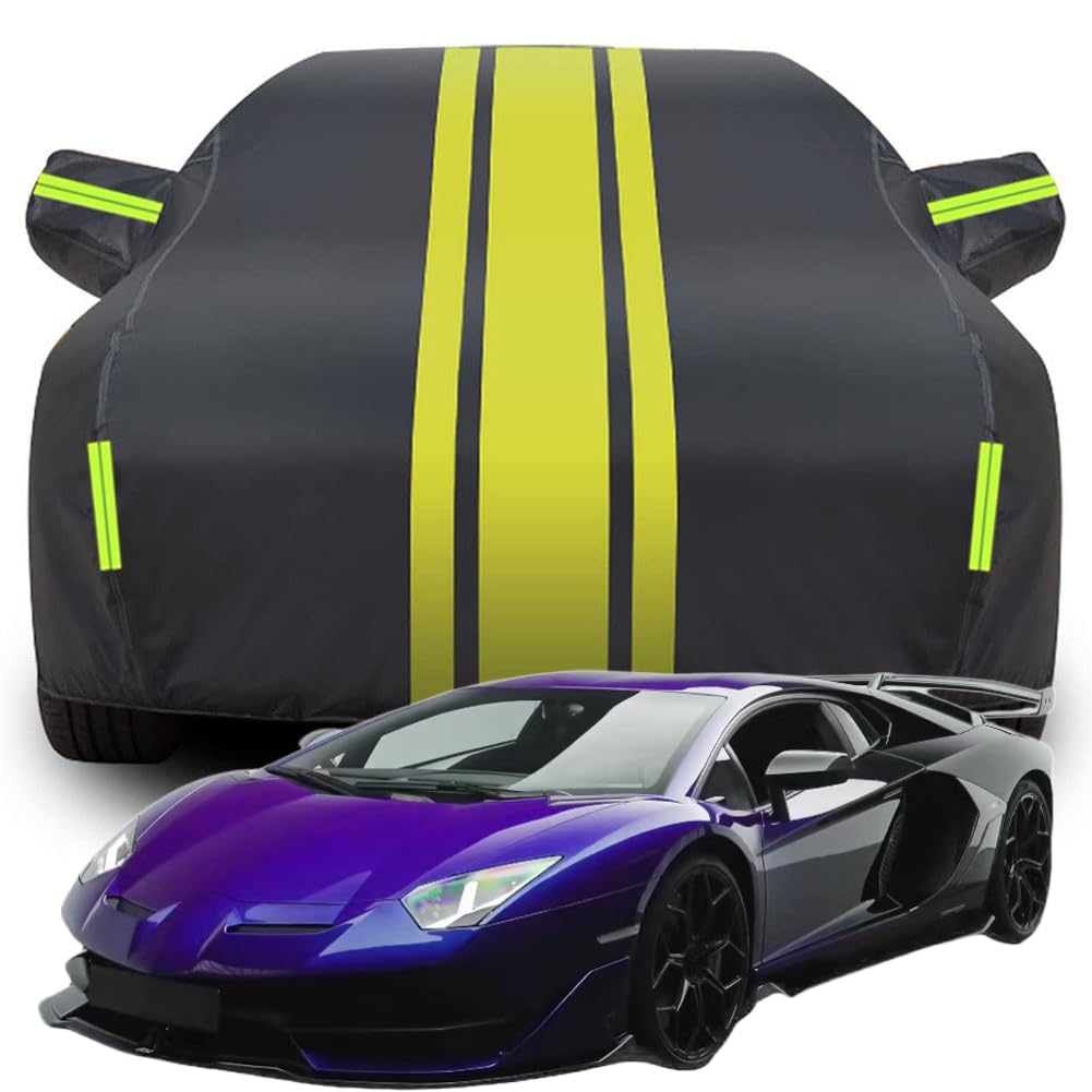 Vollgarage Autoabdeckung für Lamborghini Aventador SVJ, Wasserdicht/Kratzfest/Uv-Schutz Autoplanen Garagen Hagelschutzplane,C-Black-Yellow von NINQ