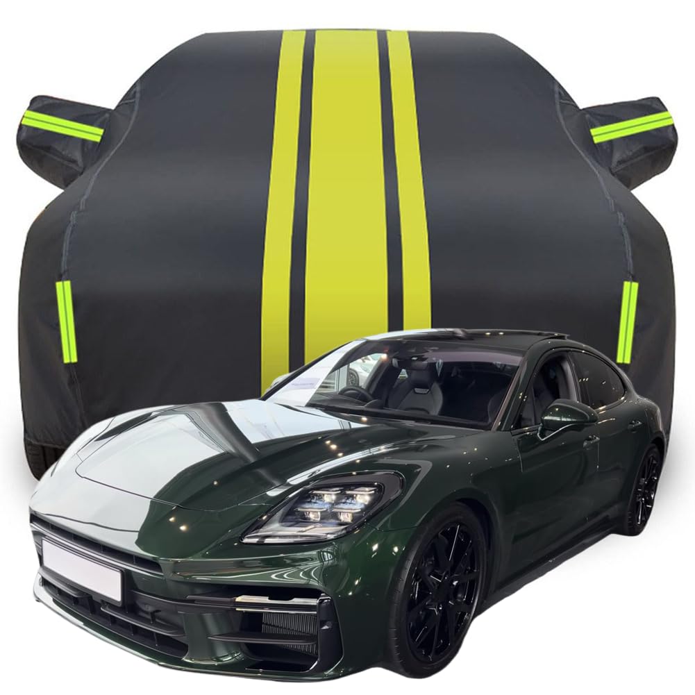 Vollgarage Autoabdeckung für Porsche Panamera Turbo, Wasserdicht/Kratzfest/Uv-Schutz Autoplanen Garagen Hagelschutzplane,C-Black-Yellow von NINQ