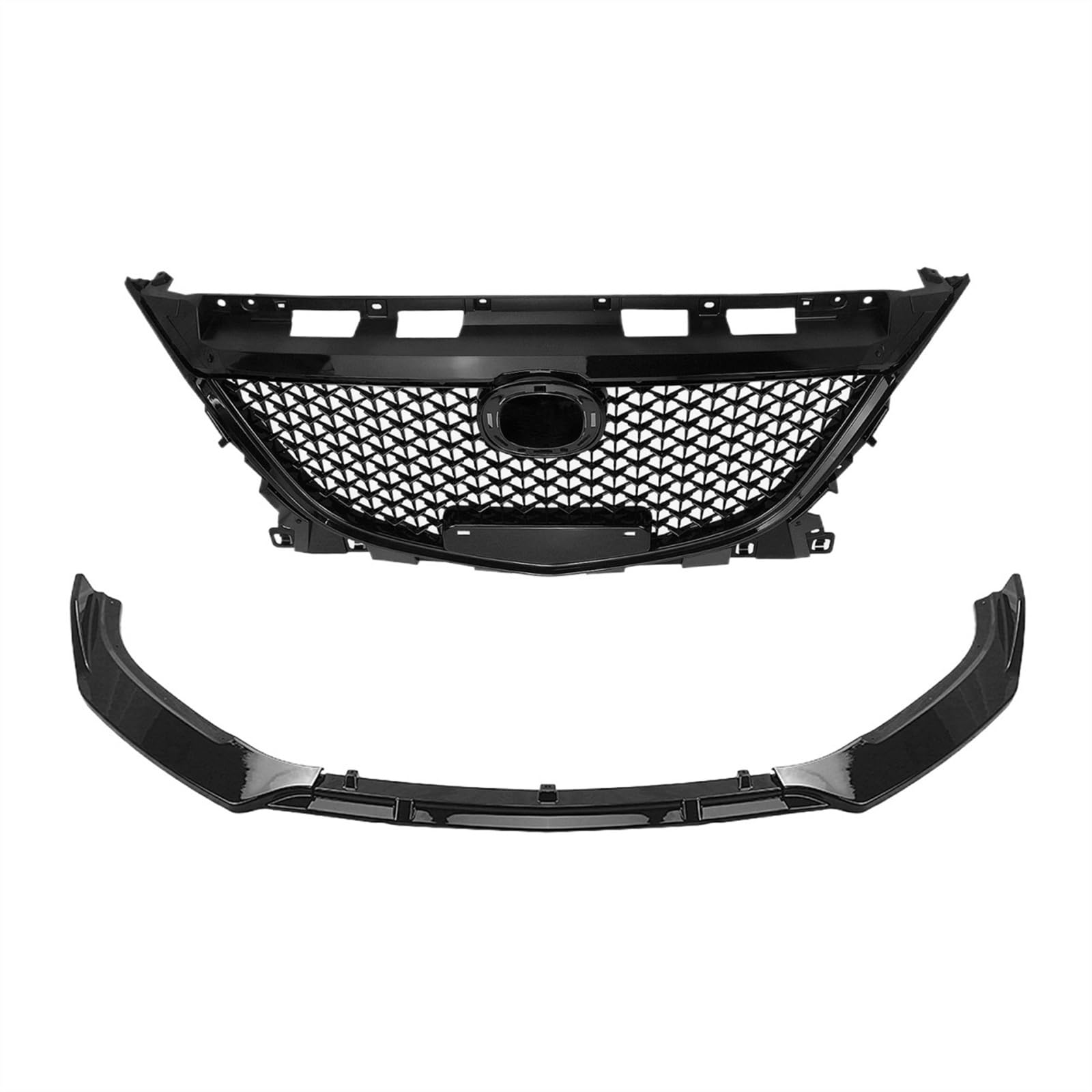 NIONGYN Auto Kühlergrill Kompatibel Mit Mazda Für Axela 3 2014 2015 2016 Auto-Frontgrill Und Unterer Spoiler Stoßstangenlippensplitter Kühlergitter Fronteinlassgitter von NIONGYN