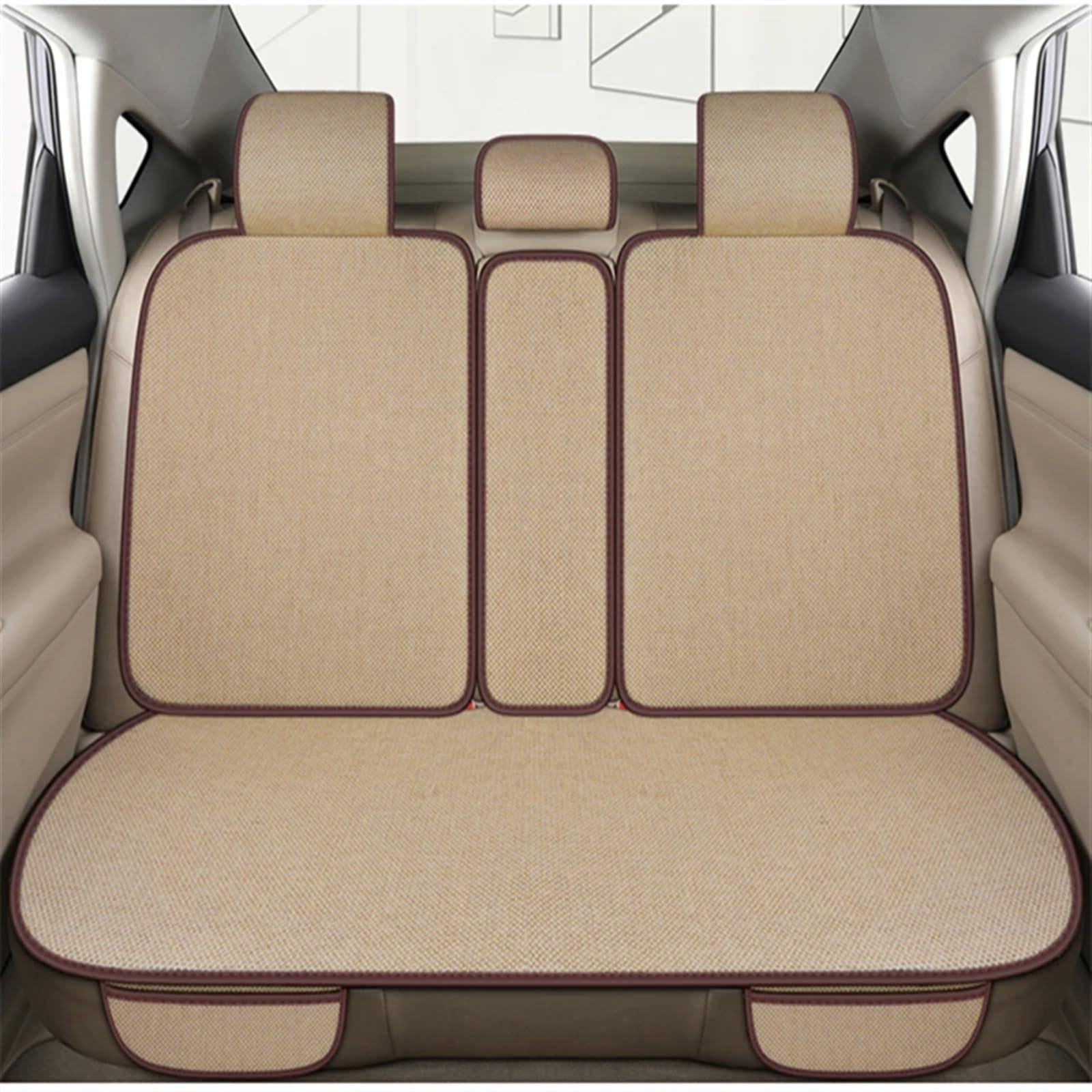 NIONGYN Set Autositzbezüge Autositz Four Seasons Universal-Sitzbezug-Matte Automobil-Innenraum-Autositz-Schutzpolster Auto-Vorder-/Rücksitzbezug(Beige,Rear) von NIONGYN