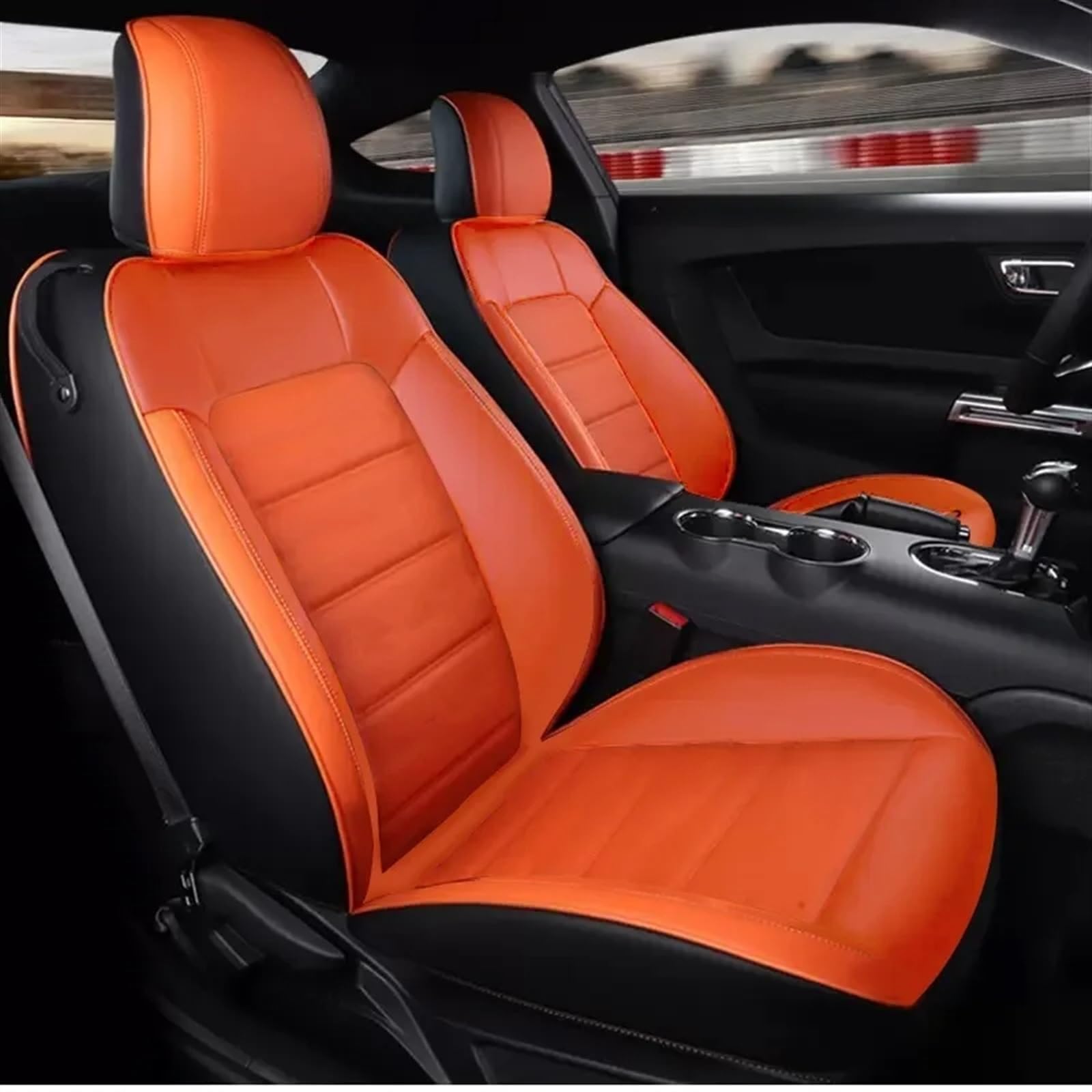 NIONGYN Set Autositzbezüge Kompatibel Mit Ford Für Mustang Coupe GT 2015 2016 2017 2018 2019 2020 2021 2022 2023 2024 Autositzbezüge Komplettset Sitzschutzkissenpolster(Orange) von NIONGYN