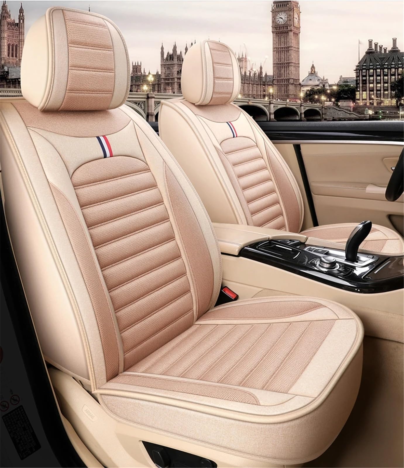 NIONGYN Set Autositzbezüge Kompatibel Mit Nissan Für Tiida Für Teana J32 Für Kicks Universal-Autositzbezüge Automobil-Innenraum-Autositz-Schutzpolster(Beige,Full Set) von NIONGYN