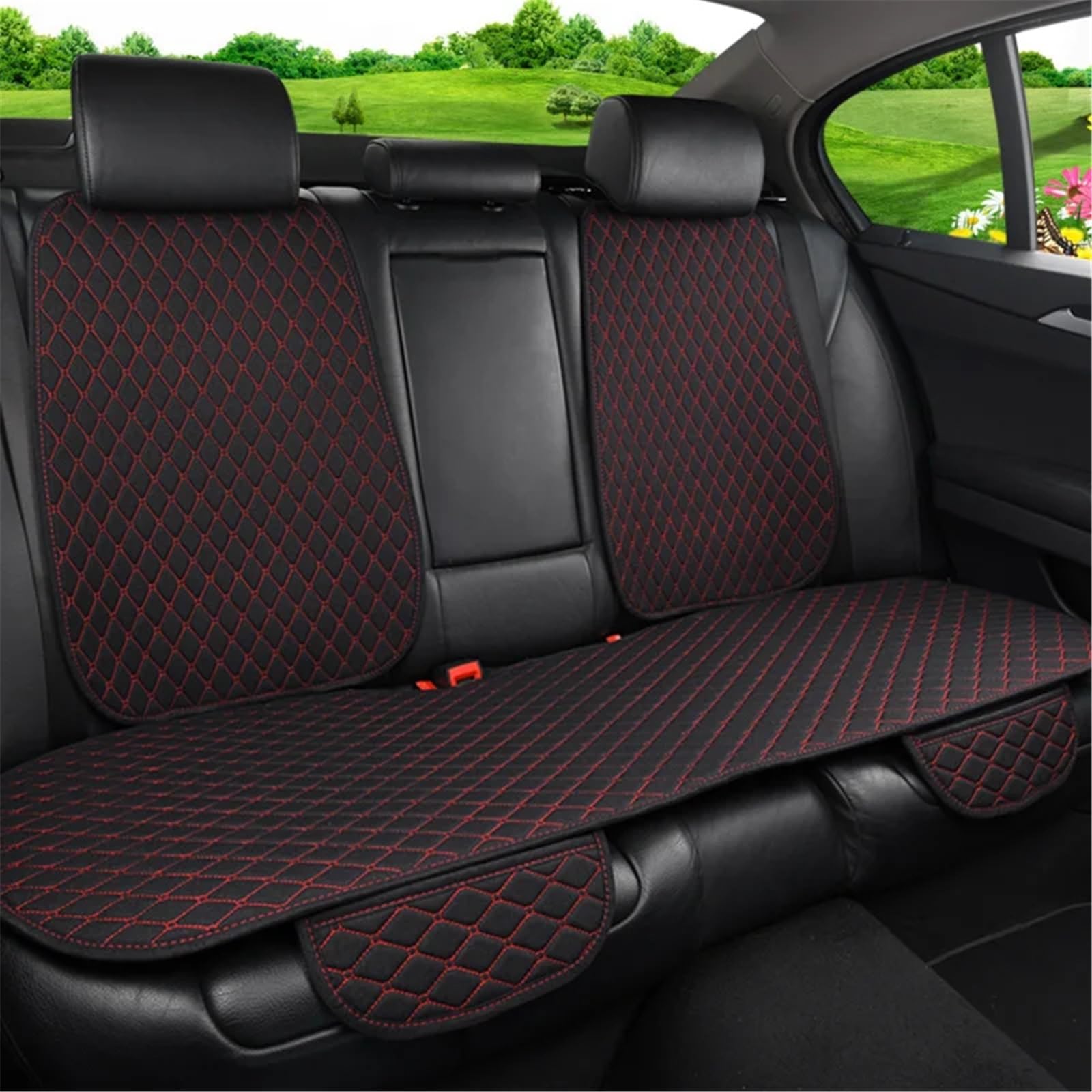 NIONGYN Set Autositzbezüge Universal Auto Sitz Abdeckung Schutz Auto Vorne Hinten Hinten Sitz Kissen Pad Für Automotive Innen LKW SUV Van Auto Sitz Schutz Pads(Red,Rear) von NIONGYN