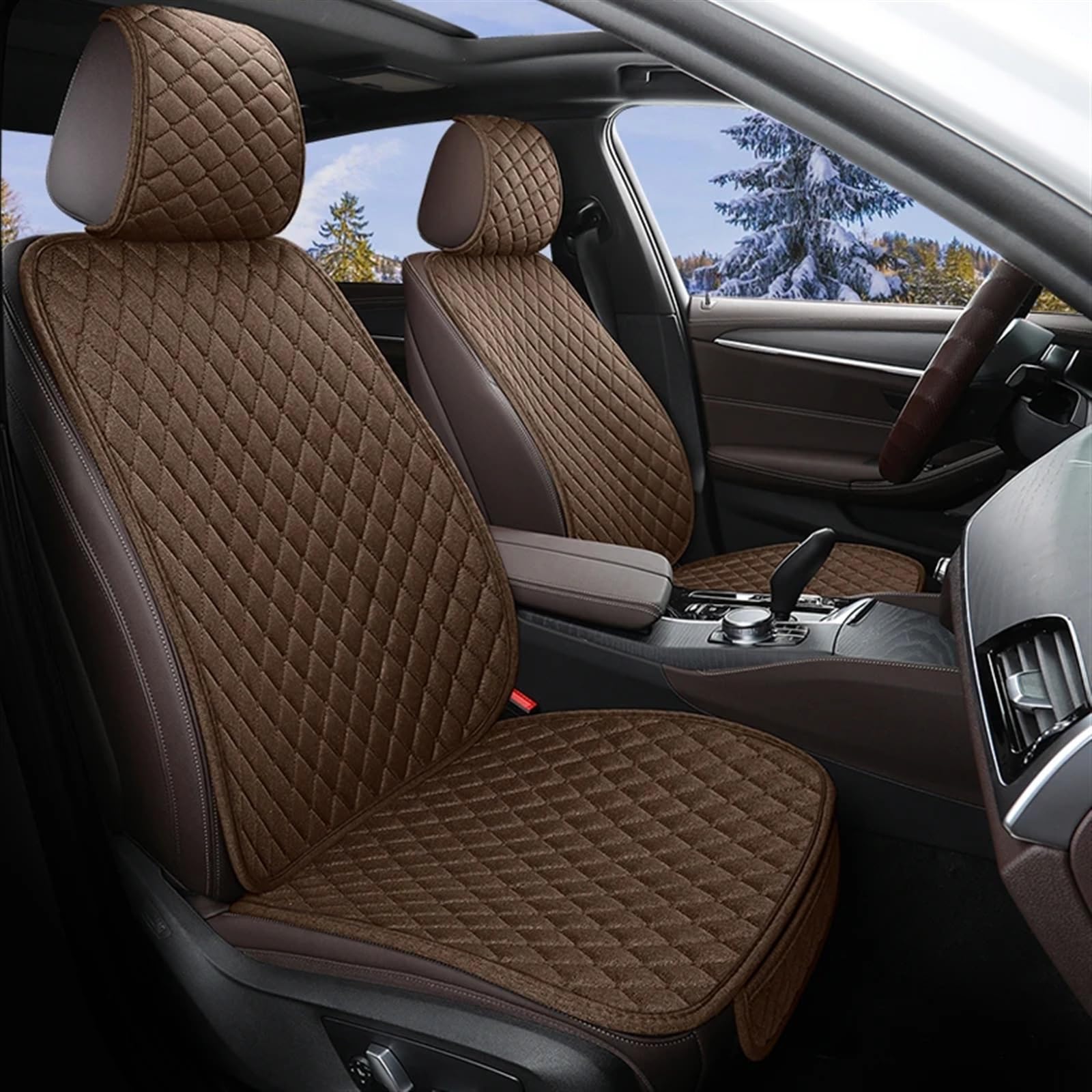 NIONGYN Set Autositzbezüge Universal Auto Sitzbezug Protector Leinen Vorne Hinten Zurück Kissen Schützen Pad Matte Rückenlehne Für Auto Innen LKW SUV Van Automobil Innen(Brown,Single Front seat) von NIONGYN