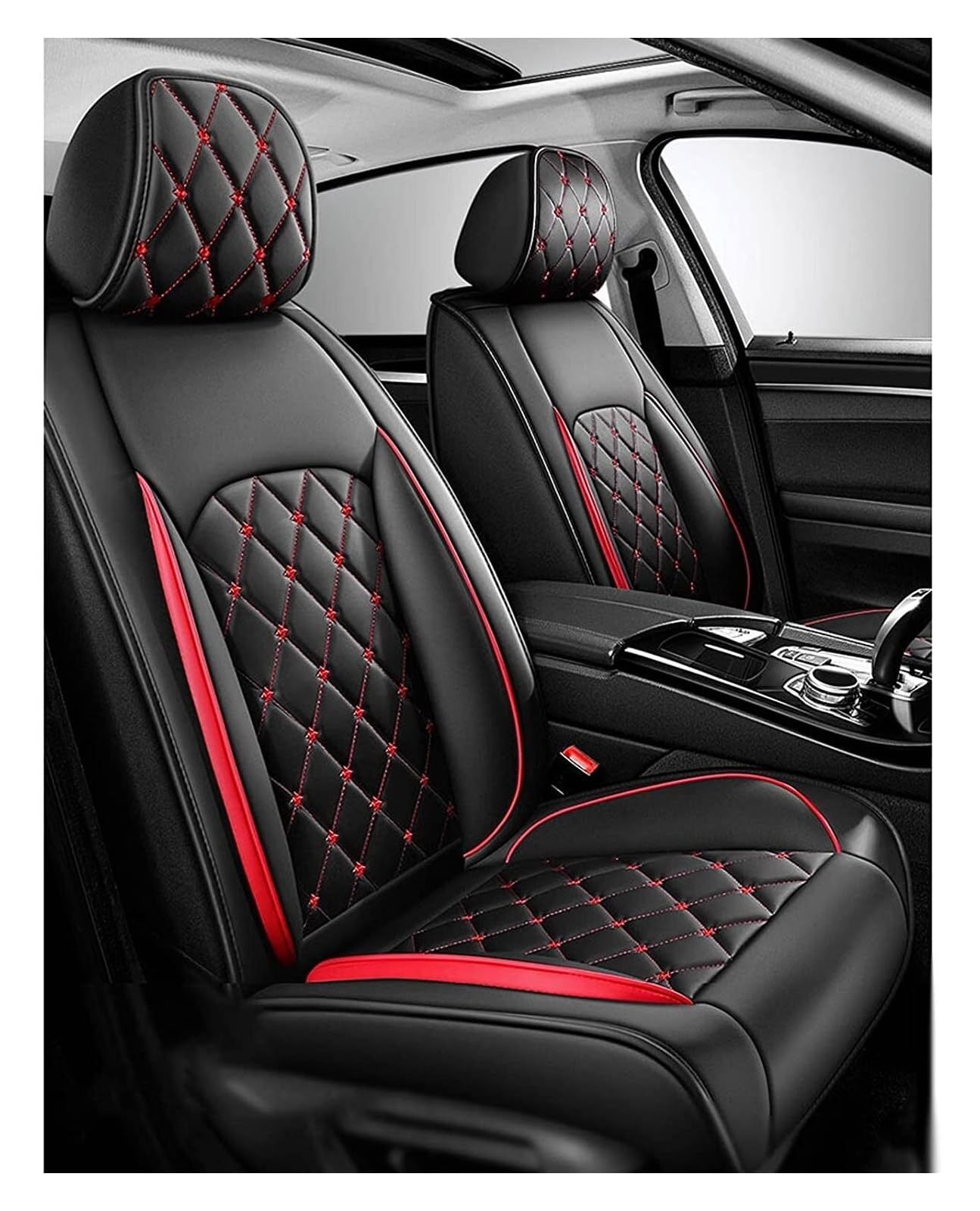 NISMIA Autositzbezüge Universal Set FüR Audi Q5 2009-2021, Leder Autositzbezug Komplettset, Aus Premium Leder + Einzigartigem Design 5-Sitzer Sitzbezüge(C(Red)) von NISMIA