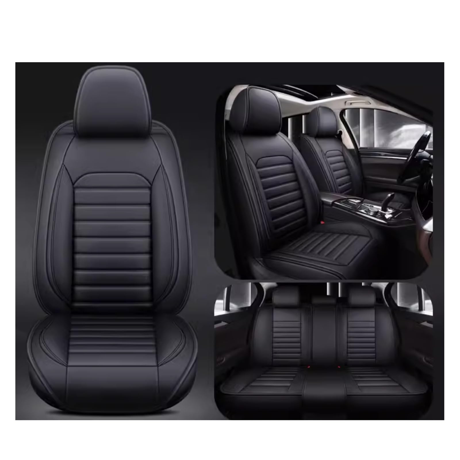 NISMIA Full Set Auto Sitzbezüge für Hyundai Kona II I SX2 OB 2.Gen/1.Gen 2018-2024, Wasserdichter Leder-Autositzbezug, Seasons Protectors VerschleißFest, 5-Sitzer Autositzbezug Universal(A(Black)) von NISMIA