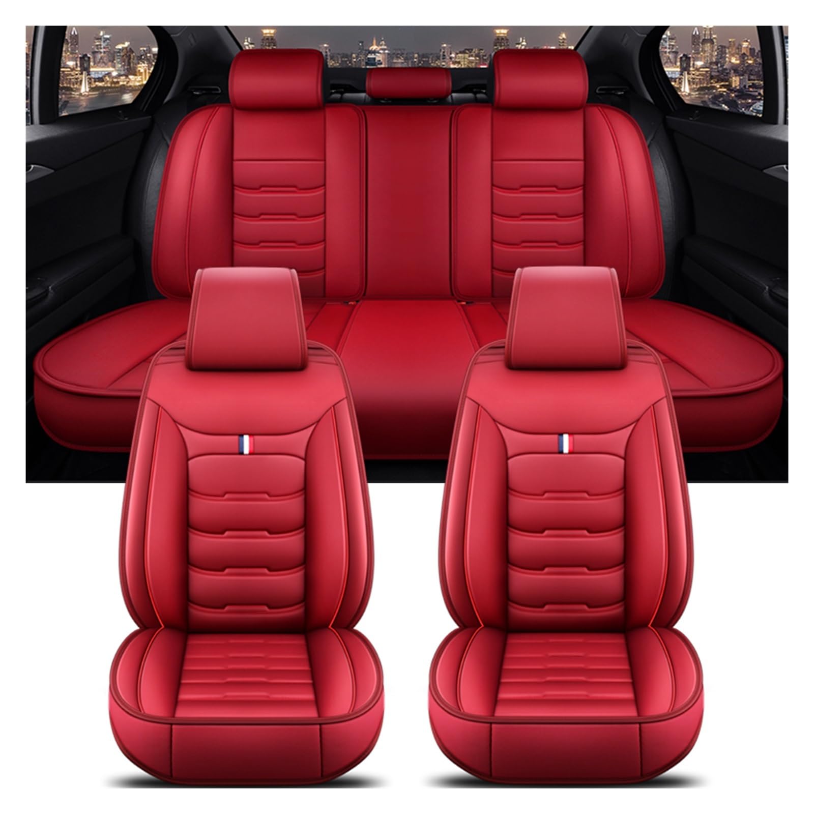 NITRIMS Autositzbezüge Universal Auto Sitzbezug Für Buick Alle Auto Modelle Enclave Cascada Encore Lacrosse Excelle Für Regal Zubehör Innen Details Auto Sitzbezüge(Red 5 Seat) von NITRIMS