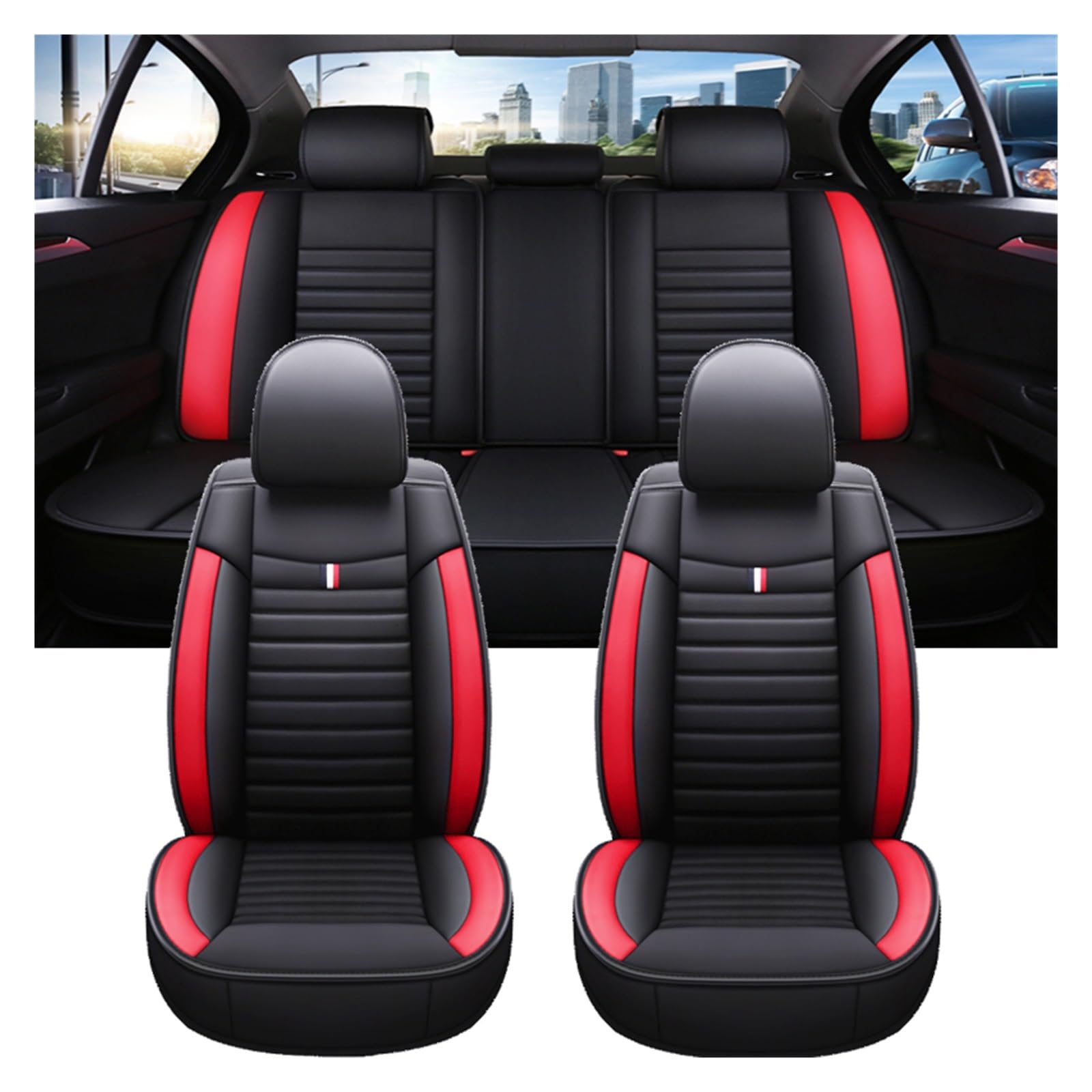 NITRIMS Autositzbezüge Universal Auto Sitzbezug Für FIAT Für Tipo Seat Leon MK2 Auto Zubehör Innen Details Alle Auto Modell Auto Sitzbezüge(Black Red 5 Seat) von NITRIMS