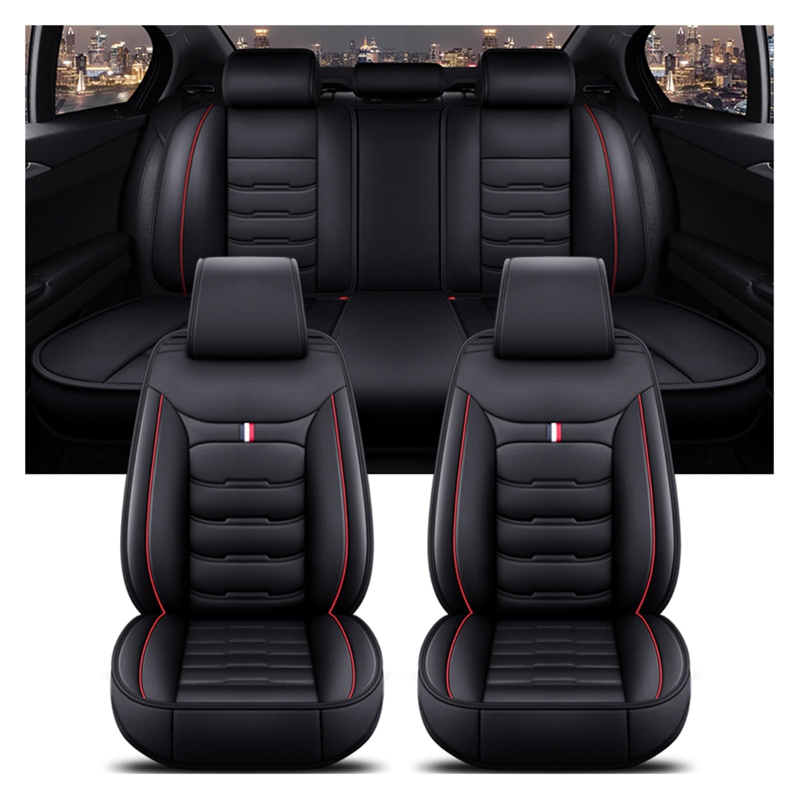 NITRIMS Autositzbezüge Universal Auto Sitzbezug Für Jeep Alle Automodelle Für Kompass Für Grand Für Cherokee Für Commander Für Wrangler JK Auto Zubehör Innen Auto Sitzbezüge(Black Red 5 Seat) von NITRIMS