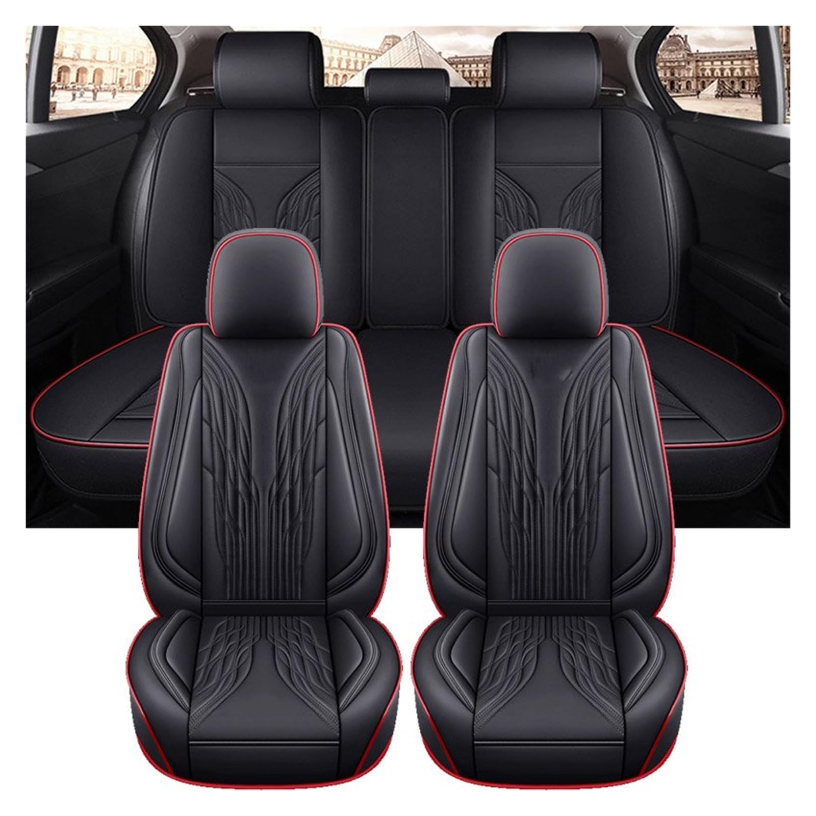 NITRIMS Autositzbezüge Universal Autositzbezug Komplettset für A6 C7 4F Damen Niedlich Schwarz Rot Leder Auto Sitzbezüge(5 PCS 2) von NITRIMS