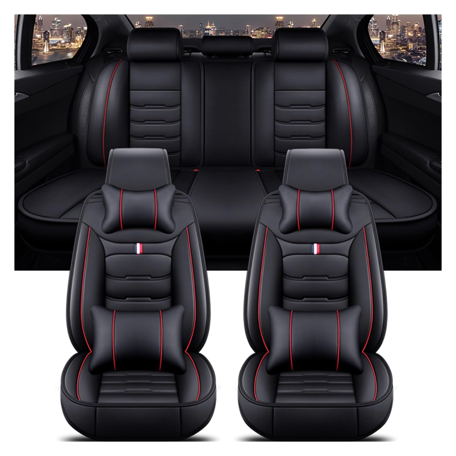 NITRIMS Autositzbezüge Universeller Autositzbezug für 2er-Serie, alle Automodelle F22 F23 F44 F45 F46 G42, Autozubehör, Innendetails Auto Sitzbezüge(Black Red 5 Seat 1) von NITRIMS