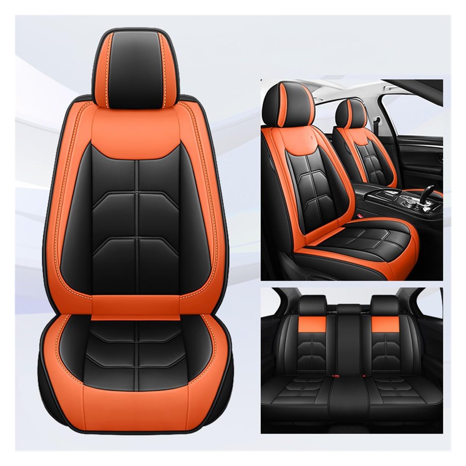 NITRIMS Autositzbezüge Universeller Autositzbezug für SEAT alle Automodelle Leon Arona Ateca Tarraco Ibiza Alhambra Autozubehör Innendetails Auto Sitzbezüge(Black Orange 5 Seat) von NITRIMS