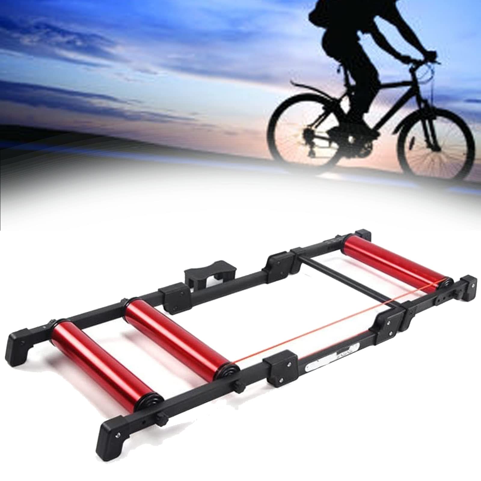 Indoor Heimtrainer Fitness-Roller, Faltbarer, Verstellbarer Fahrrad-Rollentrainer mit 145 x 51,5 cm Vorderrolle und einem Raddurchmesser von 24 bis 29 Zoll, Fahrradständer for drinnen und draußen von NIUSABOU