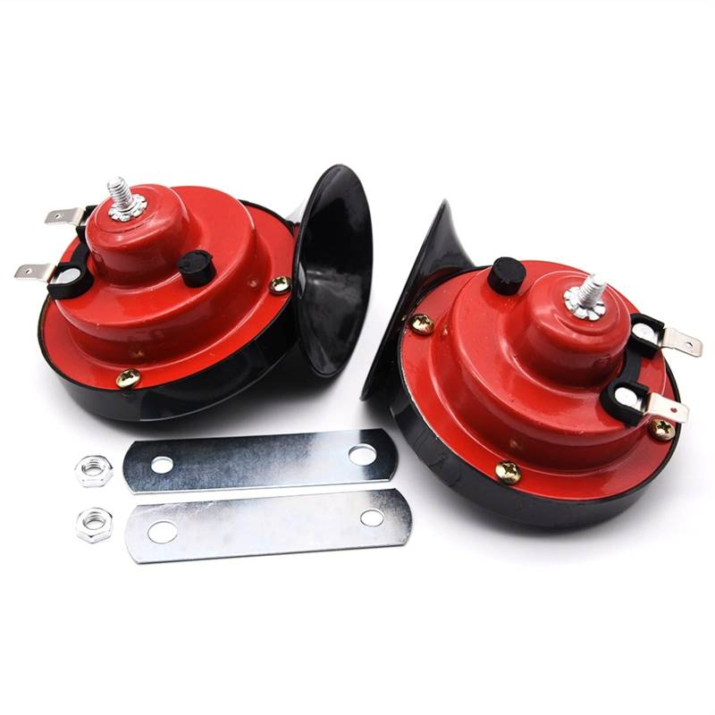 Luftwinkel 2 Stück 12 V 115 dB super lautes kompaktes elektrisches Knallton-Auto-Lufthorn-Set for Motorrad und Auto 335 Hz/400 Hz(Red and Black) von NIUSABOU