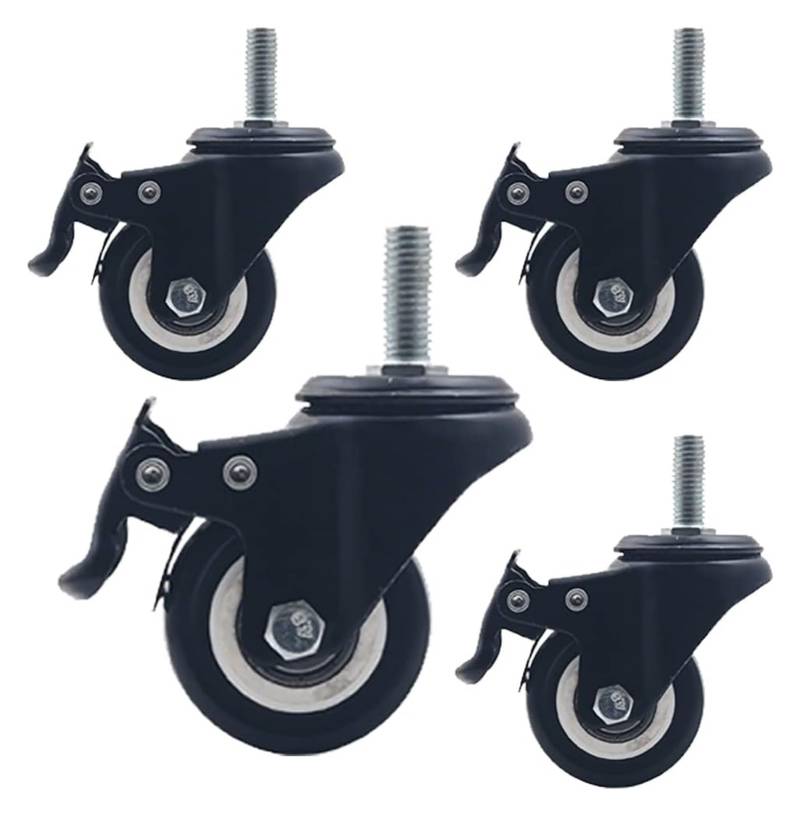 NIUSABOU 2-Zoll-Lenkrollen, mit Bremse, M8/M10 PU-Lenkrolle for Möbelwagen, Tragkraft 70 kg pro Rolle, 4er-Set(50mm,with Brake) von NIUSABOU