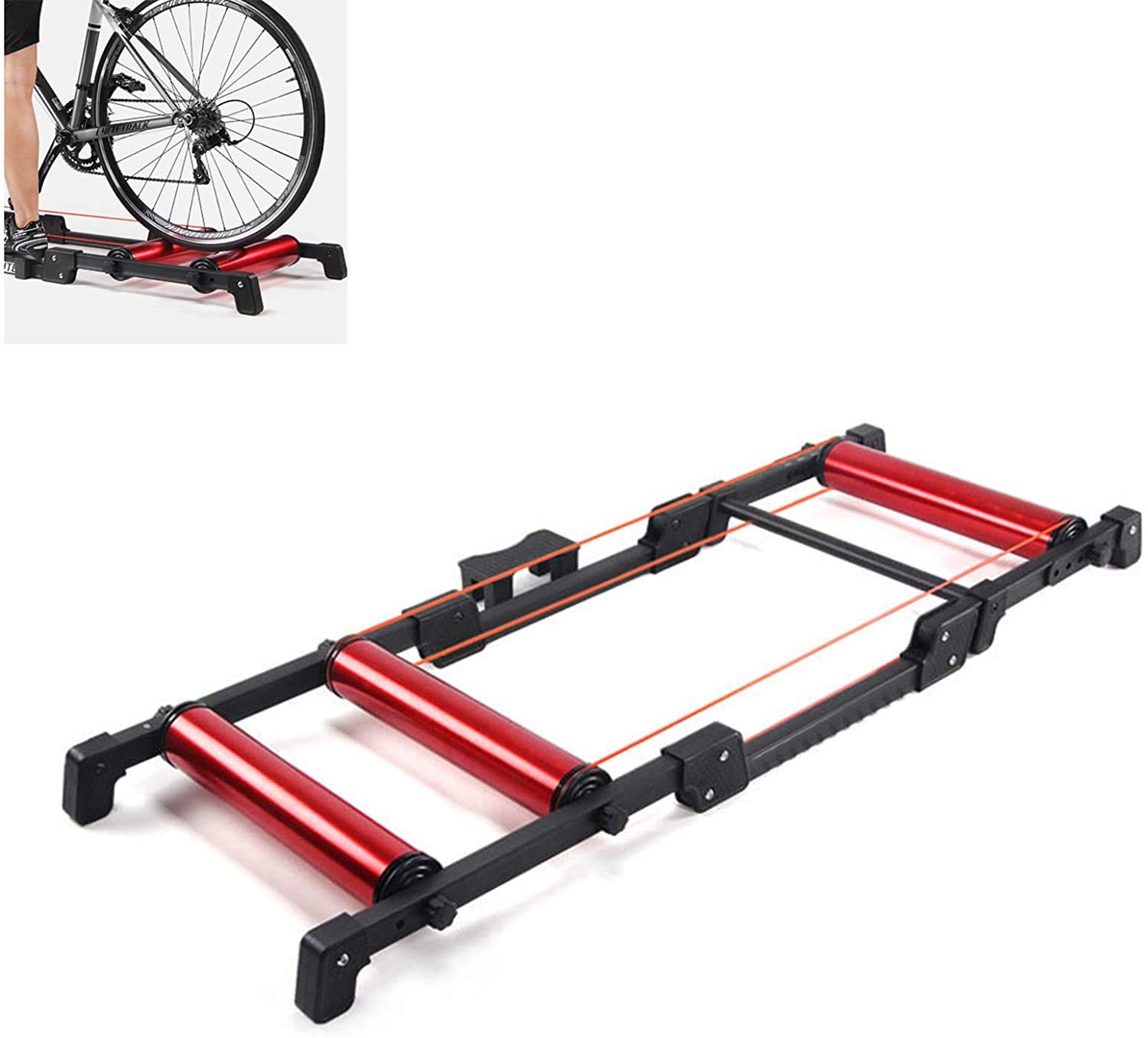 NIUSABOU Indoor Heimtrainer Fitness-Roller, Indoor-Fahrradtrainer, Faltbare Fahrradrollen, Indoor-Fahrrad-Rollentrainer(Red) von NIUSABOU