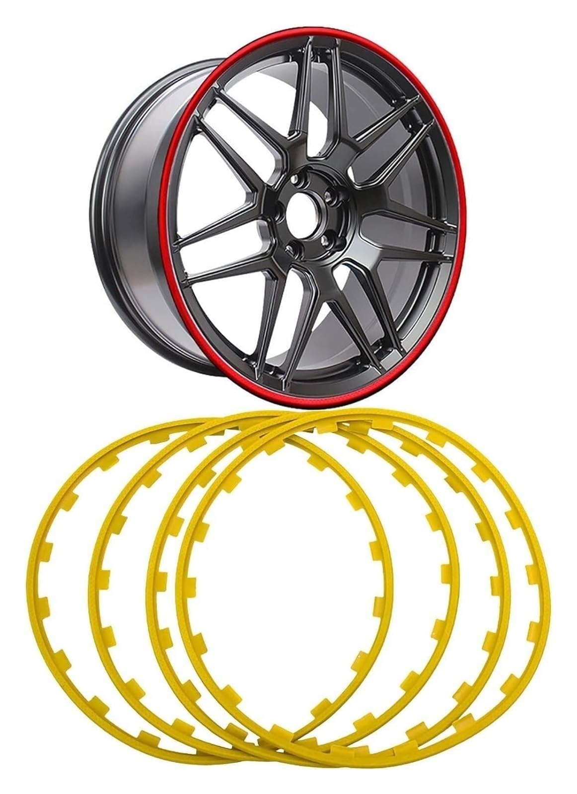 Schutzreifen aus Legierung 16-21 Zoll, Felgenrandring aus Leichtmetall, vierteiliger Schutzring, Reifenschutzdekor, Felgenrandschutzring, universelles Autozubehör(Yellow,18in) von NIUSABOU