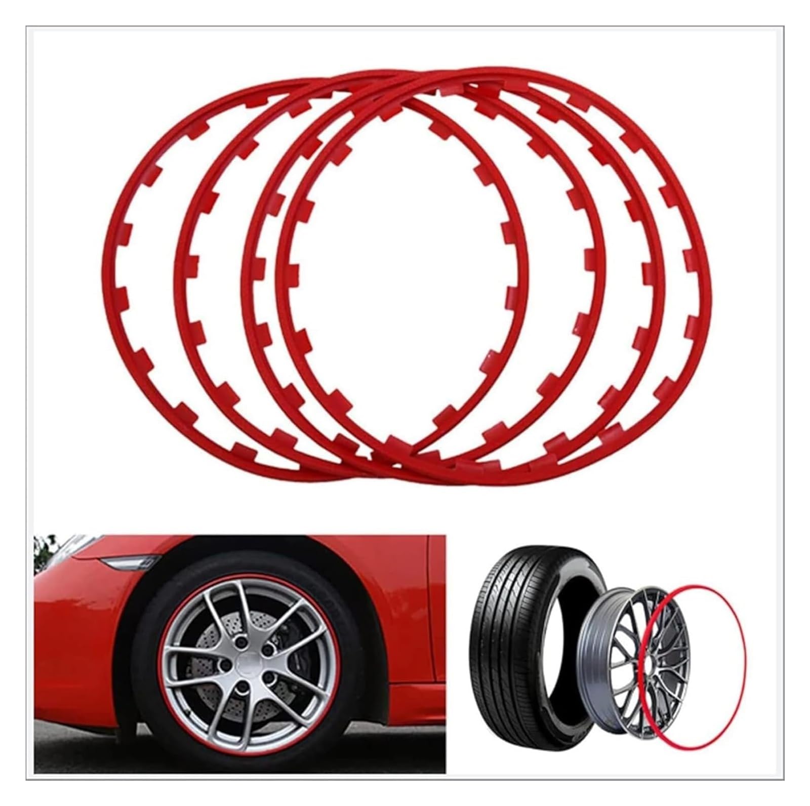 Schutzreifen aus Legierung 4er-Set, Felgenrandring for Leichtmetallfelgen, Reifenschutz, 16-20-Zoll-Felgenschutz, Reifenschutz, Radrandring for alle Autos(Red,18 inches) von NIUSABOU