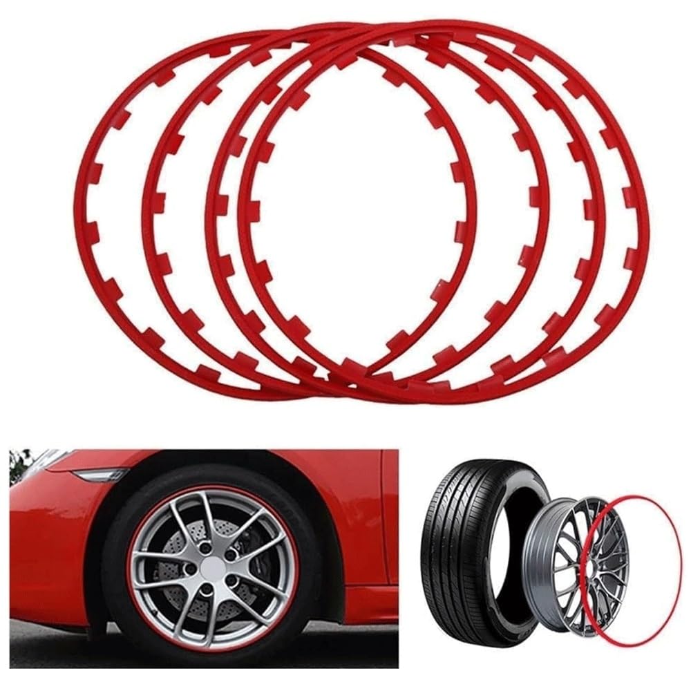 Schutzreifen aus Legierung Felgenschutz 4-teiliger Nabenschutzring, 15-22 Zoll Universal-Reifen-Kratzschutzstreifen, aufsteckbarer dekorativer Nylonring, passend for alle Automodelle(Red,17 inches) von NIUSABOU