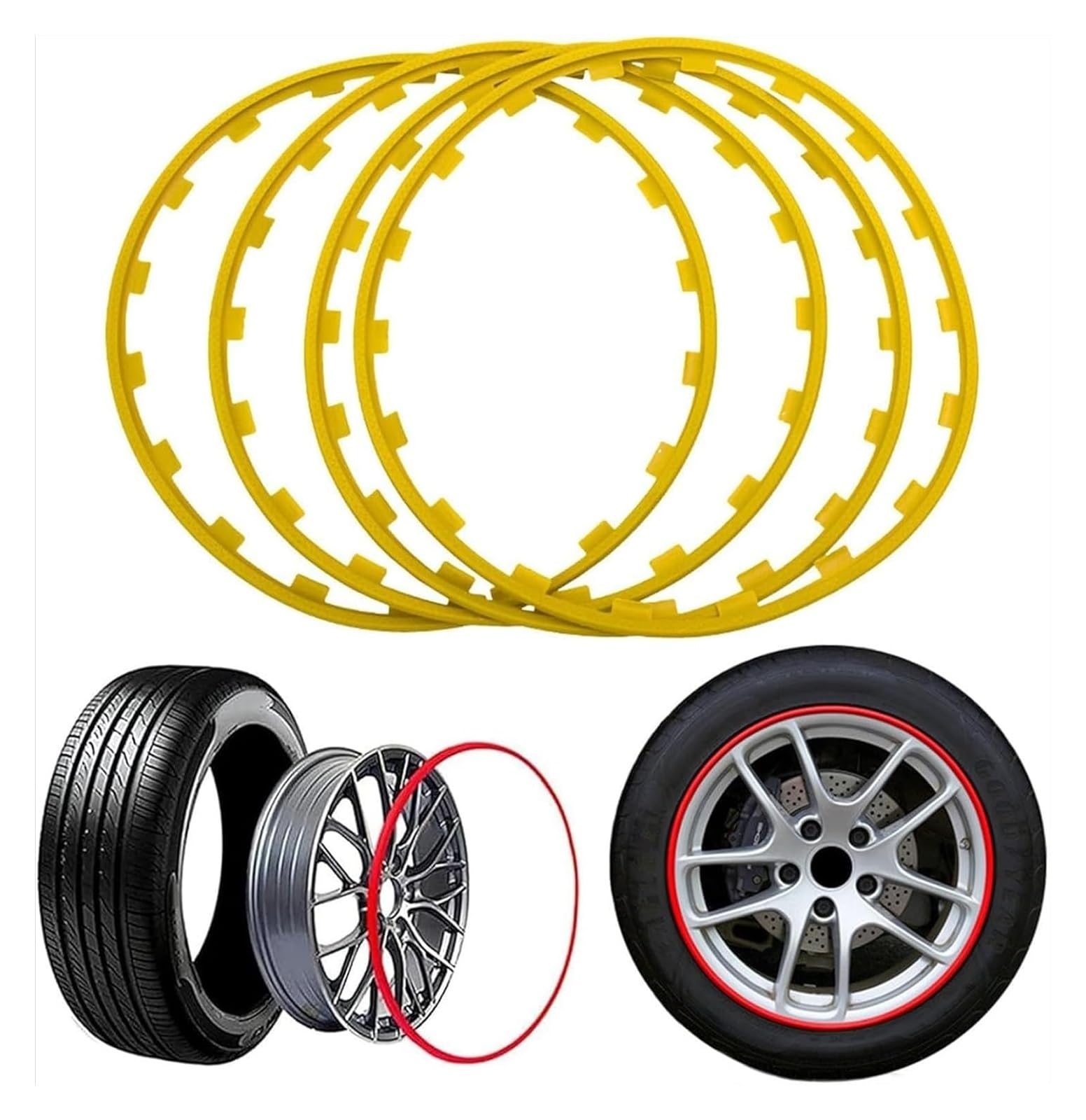 Schutzreifen aus Legierung Felgenschutz for Räder, 4 Stück Felgenschutz for Autoräder, 16-20 Zoll, Kantenschutz for Autonaben, universeller Reifenschutz(Yellow,16 inches) von NIUSABOU