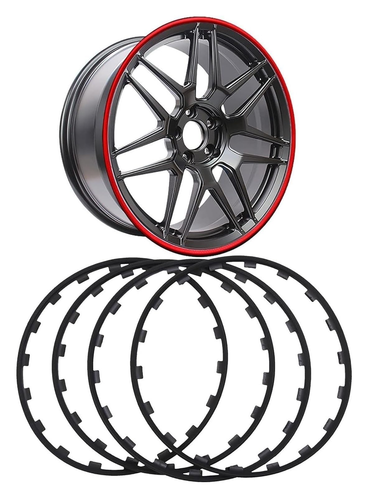 Schutzreifen aus Legierung Felgenschutzring for Schutz des Rades, vierteiliger Felgenschutz aus Leichtmetall, universeller 16-21-Zoll-Reifenschutzdekor, kratzfester Nylonstreifen(Black,17in) von NIUSABOU