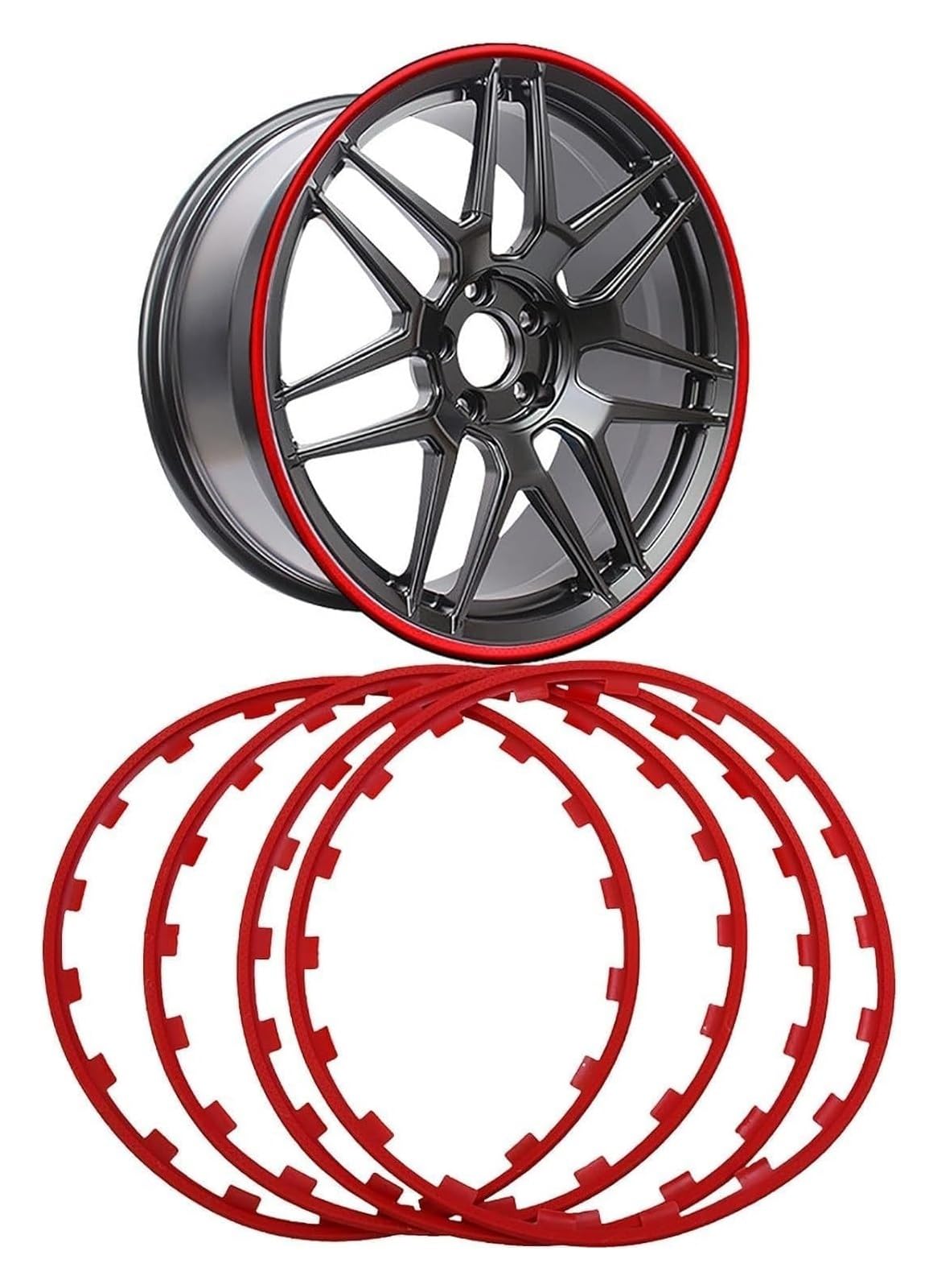 Schutzreifen aus Legierung Felgenschutzring for Schutz des Rades, vierteiliger Felgenschutz aus Leichtmetall, universeller 16-21-Zoll-Reifenschutzdekor, kratzfester Nylonstreifen(Red,17in) von NIUSABOU