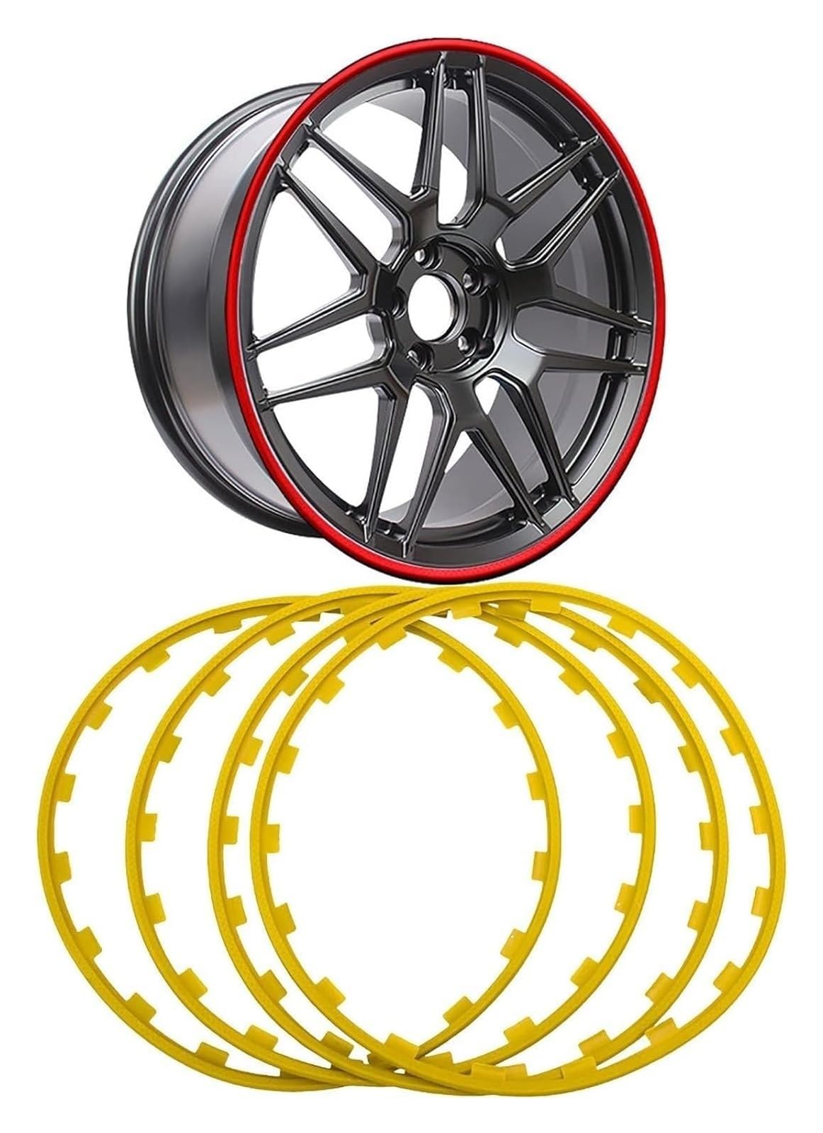 Schutzreifen aus Legierung Felgenschutzring for Schutz des Rades, vierteiliger Felgenschutz aus Leichtmetall, universeller 16-21-Zoll-Reifenschutzdekor, kratzfester Nylonstreifen(Yellow,18in) von NIUSABOU