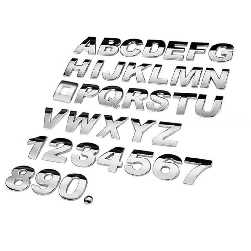 (A-Z, 0-9) 45 mm Auto-Aufkleber, 3D-DIY-Metall-Buchstaben-Aufkleber, Emblem, Buchstabe, Silber, Abzeichen, Dekoration, Auto, Chrom-Logo-Design (0) von NIUVOO