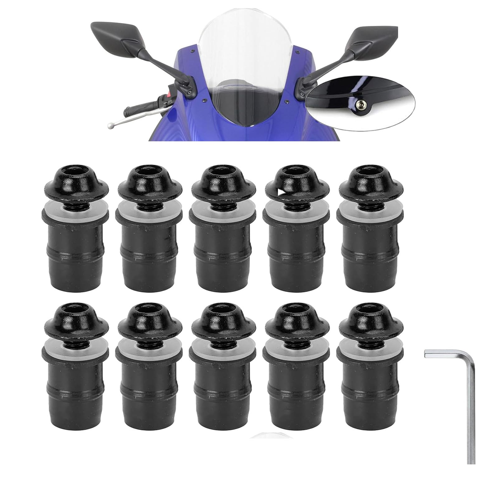 NIYATA 10 Stück Schrauben und Schrauben für Motorrad-Windschutzscheibe, Verkleidungsschrauben M5 x 16 mm, schwarze Motorradverkleidungsschrauben mit Schlüssel, Windschutzscheibenschrauben, Schrauben von NIYATA